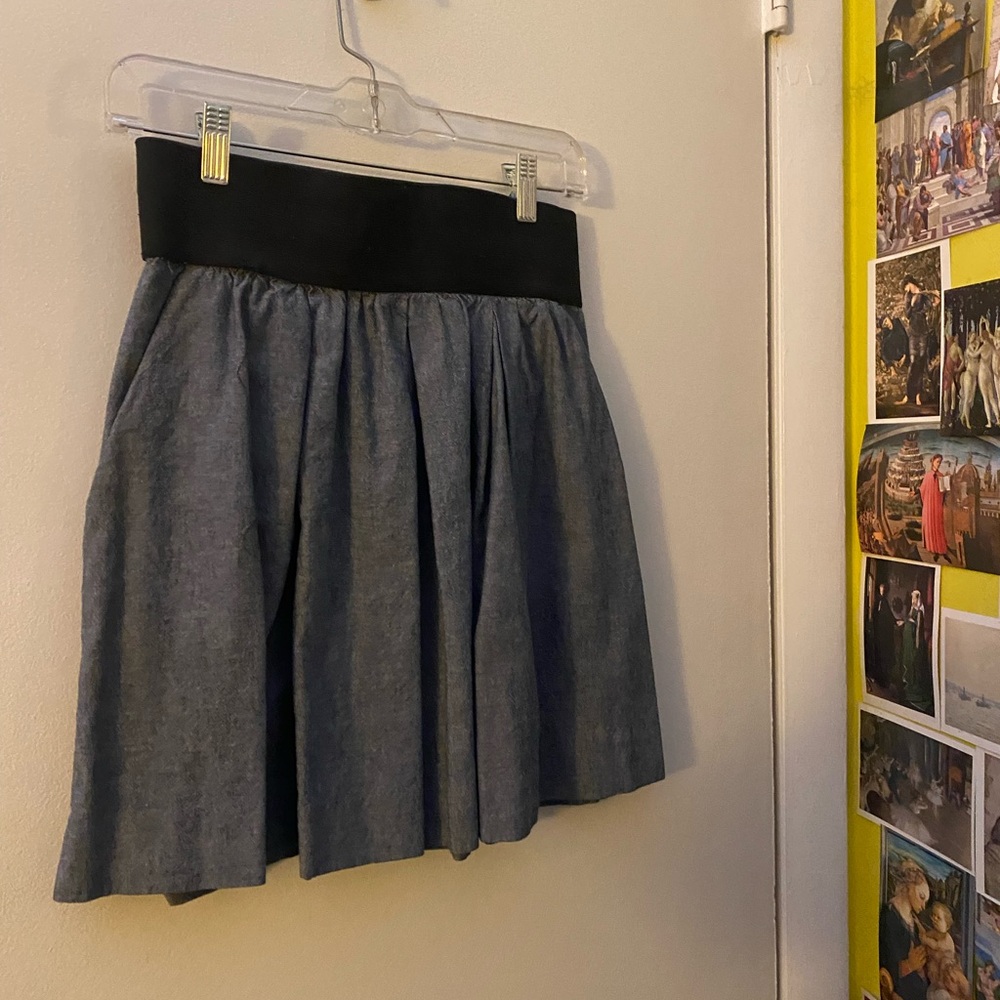 2000s Denim Skirt with High Black Waistband